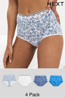 White/Light Blue Full Brief Cotton Rich Logo Knickers 4 Pack (N31817) | €20