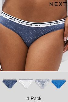 White/Light Blue Bikini Cotton Rich Logo Knickers 4 Pack (N31819) | KRW33,000