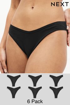 Black Extra High Leg Cotton Rich Knickers 6 Pack (N31822) | LEI 76