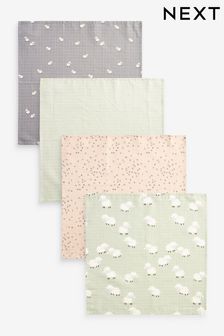 Charcoal Grey/Sage Green Sheep Baby Muslin Cloths 4 Pack (N31841) | ₪ 42 - ₪ 50