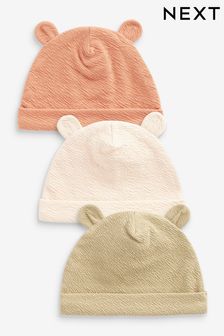 Green/Orange 3 Pack Baby Bear Ear Beanie Hats (0mths-2yrs) (N31846) | 30 QAR