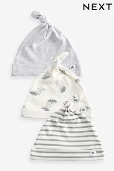 Grey Whale Baby Tie Top Hats 3 Pack (0-18mths) (N31848) | 33 SAR