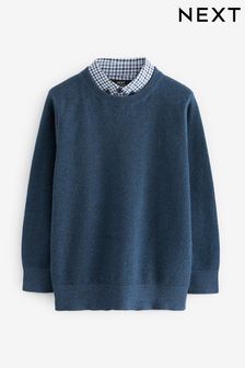 Granatowy - Granatowy sweter Mockshirt w kratkę vichy (3-16 lat) (N31917) | 63 zł - 87 zł
