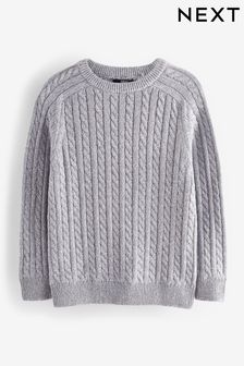 Grey - Knitted Cable Crew Neck Jumper (3-16yrs) (N31919) | kr270 - kr360