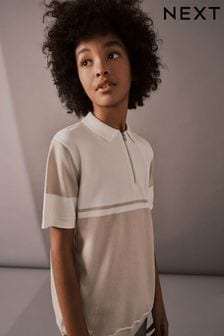 Neutral - Short Sleeved Colourblock Zip Polo Shirt (3-16yrs) (N31924) | kr250 - kr340