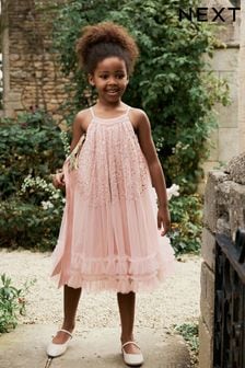 Pink Sequin Mesh Trapeze Occasion Dress (3-16yrs) (N31947) | €30 - €37