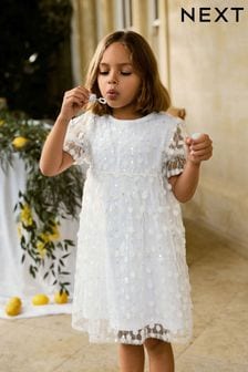 White Sequin Flower Mesh Sparkle Dress (3-16yrs) (N31953) | €33 - €42