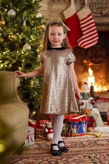 Trotters London Gold Sequin Christmas Party Dress (N32033) | $231 - $253