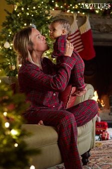 Trotters London Mummy Kuscheliger, weihnachtlicher Pyjama aus Baumwolle mit Schottenkaros, Rot (N32111) | 76 €