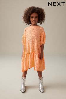 Naranja albaricoque - Vestido con textura 3D (3 a 16 años) (N32147) | 25 € - 32 €