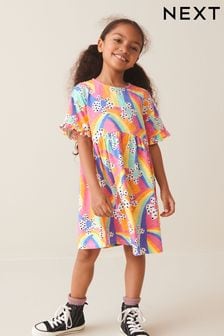 Rainbow Flower Short Sleeve Cotton Jersey Dress (3-16yrs) (N32148) | $20 - $30