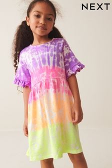 ألوان متعددة صباغة بالربط - فستان جيرسيه قطن بكم قصير (3-16 سنة) (N32149) | 60 ر.س - 90 ر.س