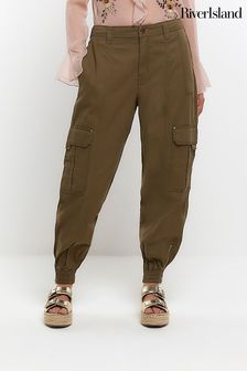 River Island Green Khaki Self Belt Cuffed Cargo Trousers (N32166) | €26