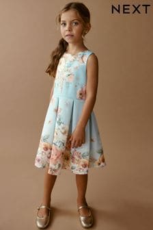 Blau Renaissance Blumig - Scuba-Kleid für besondere Anlässe mit Zierausschnitten (1,5-16 Jahre) (N32176) | 33 € - 44 €