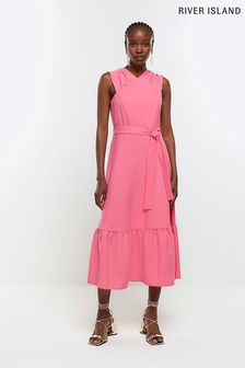 River Island Pink Cross Front Belted Midi Dress (N32214) | €30