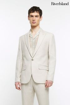 River Island Natural Stone Linen Suit Jacket (N32226) | kr1,298