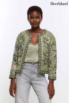River Island Green Khaki Quilted Embroidered House Coat (N32238) | €42