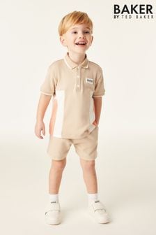 Baker by Ted Baker Stone Colourblock 100% Cotton Polo Shirt and Short Set (N32311) | $60 - $69