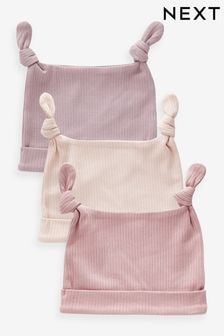 Pink Baby Double Tie Top 100% Cotton Hats 3 Pack (0-12mths) (N32338) | $10