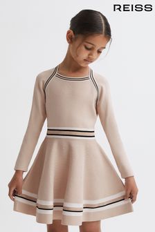 Reiss Pink Fallon Junior Sparkle Trim Knitted Skater Dress (N32344) | €99