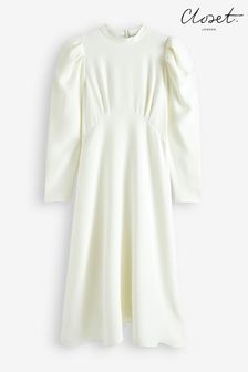 Closet London Cream Puff Sleeve Dress (N32389) | $198