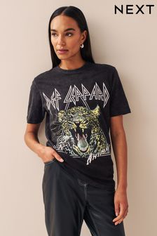 Washed Charcoal Grey Def Leppard License Band T-Shirt (N32512) | €21
