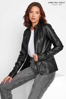 Long Tall Sally Black Faux Leather Funnel Neck Jacket (N32524) | OMR34