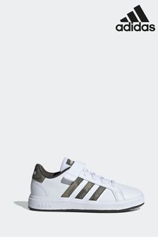 adidas White/Camo Sportswear Grand Court Elastic Lace And Top Strap Trainers (N32532) | €41