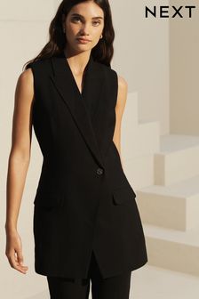 Black Sleeveless Asymmetric Tailored Blazer (N32709) | $86