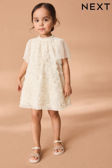 Cream Mesh Flower Dress (3mths-7yrs) (N32755) | OMR10 - OMR12
