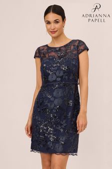 Adrianna Papell Popover Chiffon-Kleid mit Pailletten und floralem Design, Blau (N32971) | 132 €