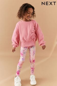 Pink Ruched Sweatshirt And Floral Leggings Set (3-16yrs) (N32974) | AED60 - AED81