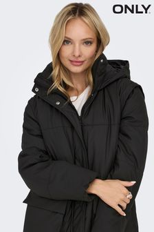Fekete - Only Dupla mellű, gombos, elegáns, hosszú vonalú kabát (N32980) | 18 100 Ft
