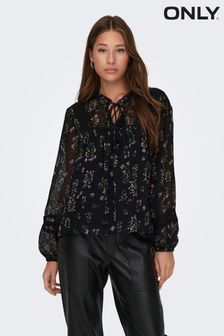 ONLY Black Dobby Lace Floral Print Blouse (N32983) | €21