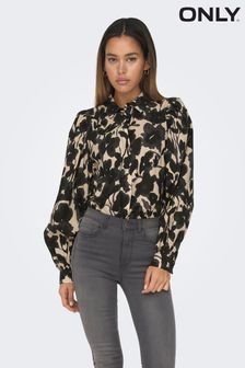 ONLY Blurred Floral Print Puff Long Sleeve Shirt