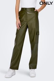 Only High Waisted Faux Leather Wide Leg Utility Cargo Trousers (N32989) | kr820