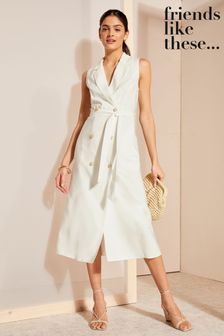 Friends Like These Ivory White Sleeveless Double Breasted Tie Waist Midi Dress (N33083) | 292 QAR