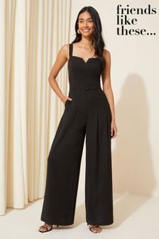 Friends Like These Black Tall Twill Strappy Belted Wide Leg Jumpsuit (N33084) | $119