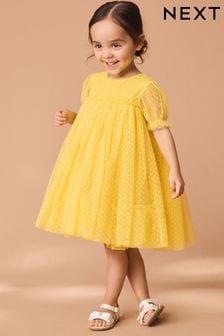 Żółty - Sukienka wyjściowa z siateczki (3m-cy-7lata) (N33103) | 90 zł - 115 zł