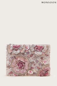 Monsoon Pink Hand-Embellished 3D Flower Pouch (N33132) | AED320