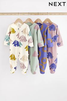Blue Elephant Print Baby Sleepsuit 4 Pack (0mths-2yrs) (N33219) | 119 QAR - 129 QAR