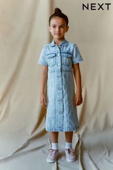 Maxi Length Blue Fitted Denim Dress (3-16yrs) (N33259) | $38 - $49