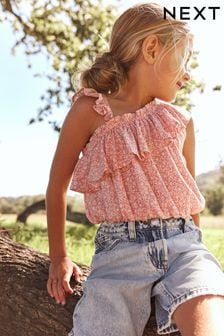 Pink Ditsy One-Shoulder Frill Blouse (3-16yrs) (N33299) | €15 - €22