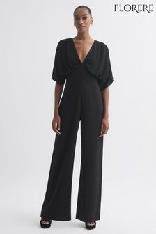 Florere Plunge Neck Wide Leg Jumpsuit (N33322) | OMR128