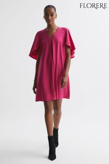 Ярко-розовый - Платье мини свободного кроя с рукавами-накидкой Florere (N33332) | €262