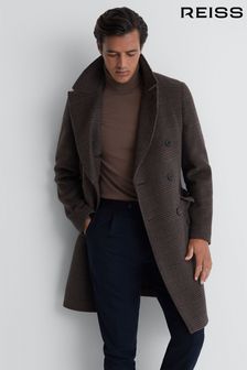 Reiss Brown Date Wool Check Double Breasted Coat (N33361) | OMR299