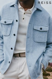 Reiss Soft Blue/White Zack Houndstooth Button-Through Overshirt (N33367) | AED1,282