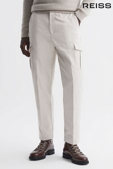 Reiss Ecru Thunder Tapered Brushed Cotton Cargo Trousers (N33381) | OMR104