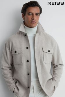 Reiss Oatmeal Liam Wool Blend Brushed Overshirt (N33400) | 1,308 QAR