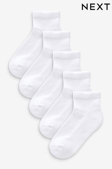 White Cropped Length Cotton Rich Cushioned Footbed Ribbed Ankle Socks 5 Pack (N33520) | kr99 - kr129